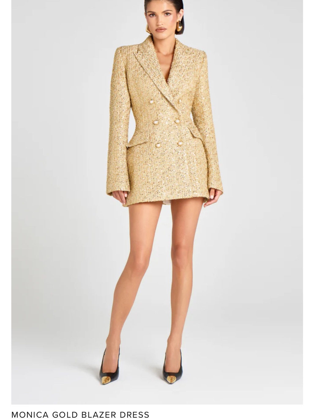 Monica Gold Tweed Double-Breasted Blazer Dress